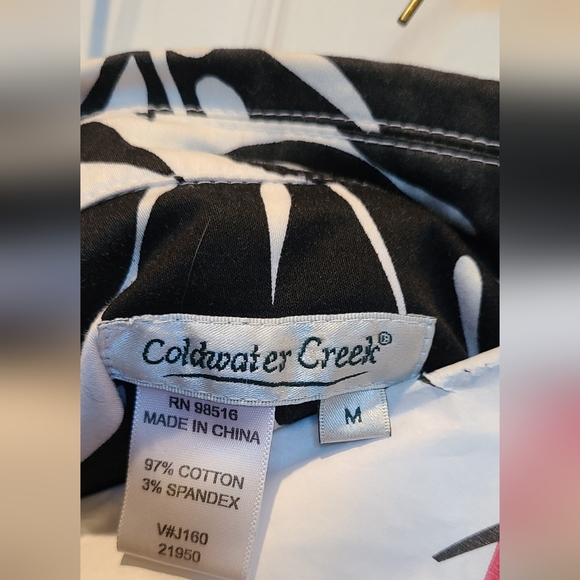 Coldwater Creek Denim jacket black white tropical stretch M - Picture 5 of 6